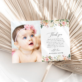 Tarjeta De Agradecimiento Pink Flowers, White Flowers, Boho, Floral Baptism