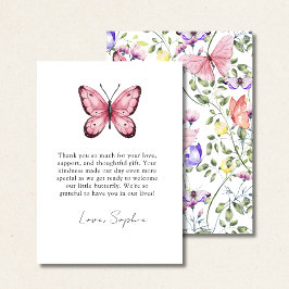 Tarjeta De Agradecimiento Pink Fluttering Butterfly Greenery