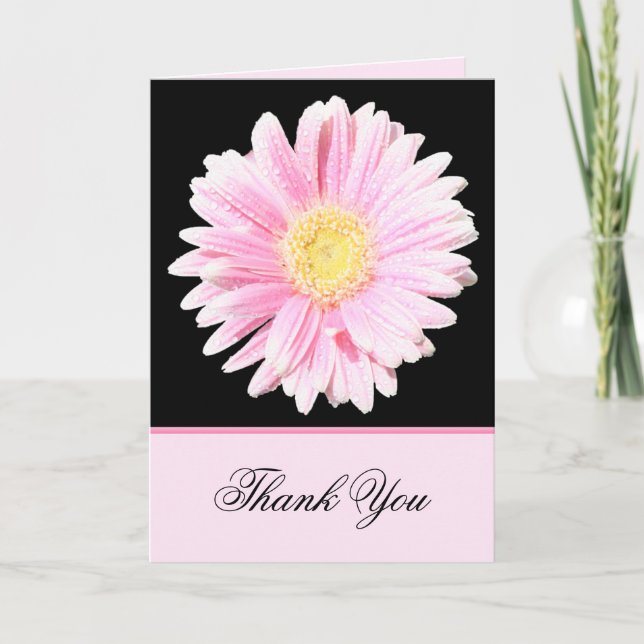Tarjeta De Agradecimiento Pink Gerbera Daisy en Black Gracias Card (Anverso)