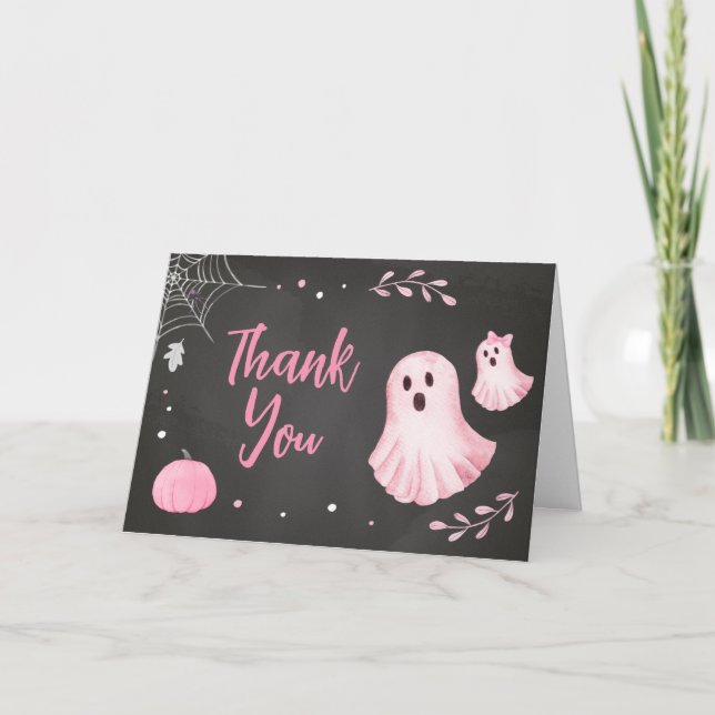 Tarjeta De Agradecimiento Pink Ghost Little Boo Baby Shower (Anverso)
