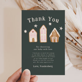 Tarjeta De Agradecimiento Pink Gingerbread House Holiday Baby Shower