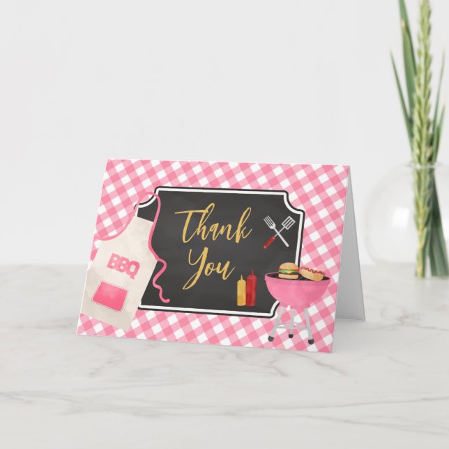 Tarjeta De Agradecimiento Pink Gingham BBQ Baby Shower (Anverso)