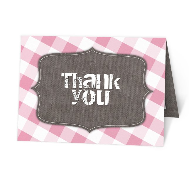 Tarjeta De Agradecimiento Pink Gingham Canvas Gracias Cartas (Subido por el creador)