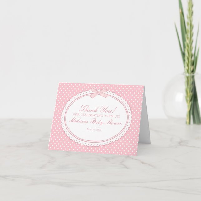 Tarjeta De Agradecimiento Pink Gingham Coquette Bow Thank You Card  (Anverso)