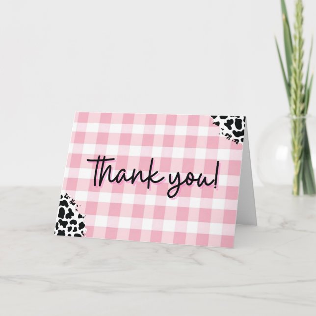 Tarjeta De Agradecimiento Pink Gingham Cow Print Thank You Card for Birthday (Anverso)