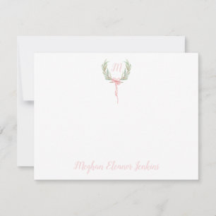 Tarjeta De Agradecimiento Pink Gingham Laurel Escudo Gracias.
