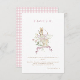 Tarjeta De Agradecimiento Pink Gingham Peter the Rabbit Monogram Baby Shower