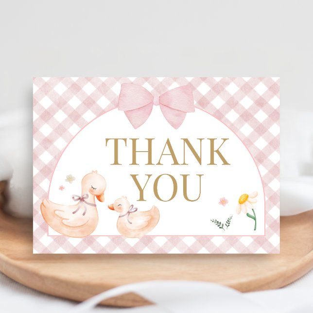 Tarjeta De Agradecimiento Pink Gingham Silly Goose Baby Shower (Silly Goose Baby Shower Thank You Card)