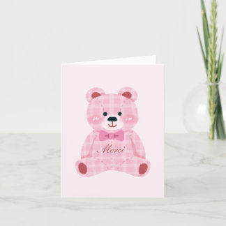 Tarjeta De Agradecimiento Pink Gingham Teddy
