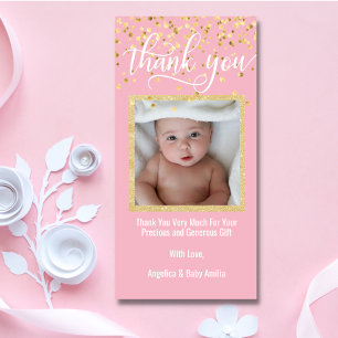 Tarjeta De Agradecimiento Pink Gold GRACIAS CHICA Baby Shower FOTO