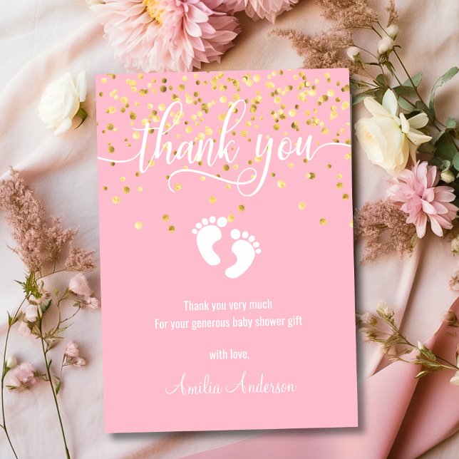 Tarjeta De Agradecimiento Pink Gold GRACIAS Chica Baby Shower | FOTO (Pink Gold THANK YOU Baby Shower Girl  PHOTO)