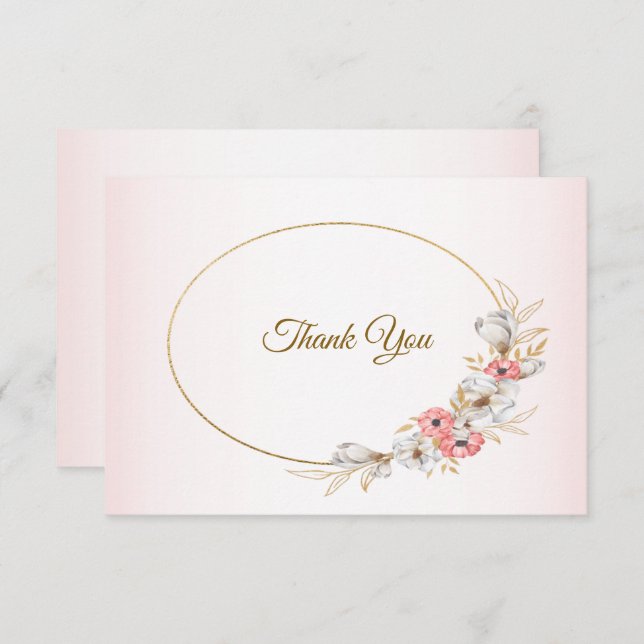 Tarjeta De Agradecimiento Pink Golden Floral Geometric Peach Wedding (Anverso / Reverso)