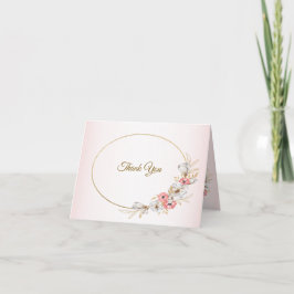 Tarjeta De Agradecimiento Pink Golden Floral Geometric Peach Wedding