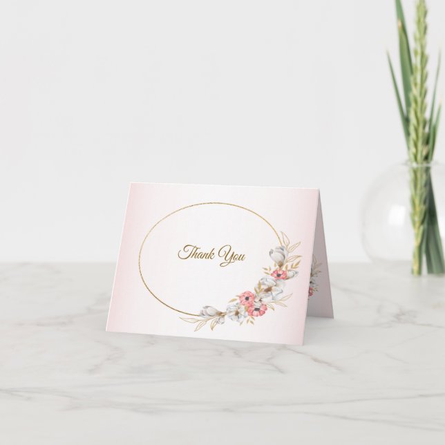 Tarjeta De Agradecimiento Pink Golden Floral Geometric Peach Wedding (Anverso)