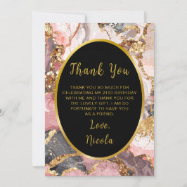 Tarjeta De Agradecimiento Pink, Gray and Gold Marble Agate Birthday Party