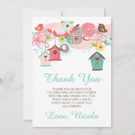 Tarjeta De Agradecimiento Pink & Green Floral Baby Shower Thank You Card