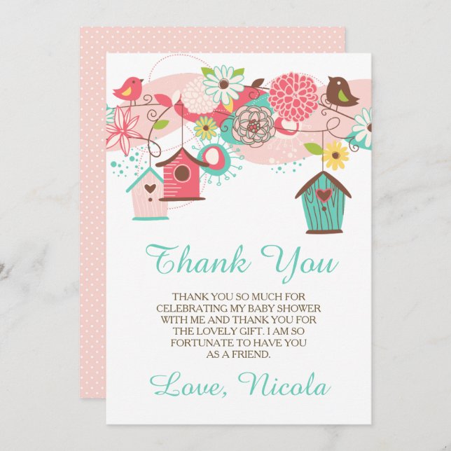 Tarjeta De Agradecimiento Pink & Green Floral Baby Shower Thank You Card (Anverso / Reverso)