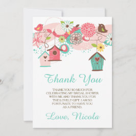 Tarjeta De Agradecimiento Pink & Green Floral Bridal Shower Thank You Card