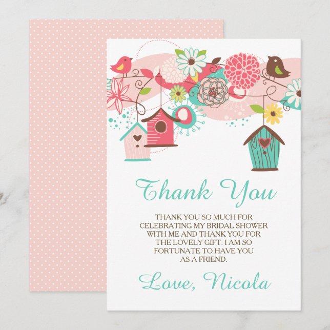 Tarjeta De Agradecimiento Pink & Green Floral Bridal Shower Thank You Card (Anverso / Reverso)