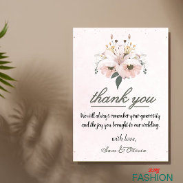 Tarjeta De Agradecimiento Pink & Green Minimalist Floral Watercolor Wedding 