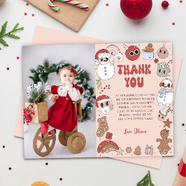 Tarjeta De Agradecimiento Pink Groovy Santa Navidades Chica Primer cumpleaño