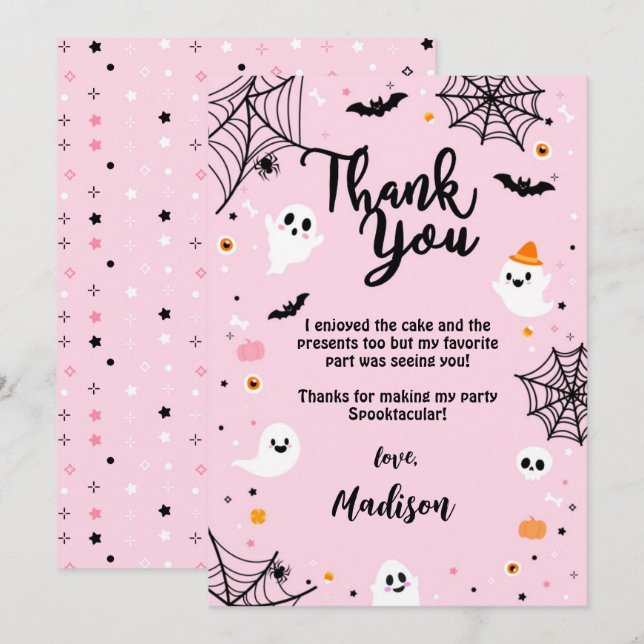 Tarjeta De Agradecimiento Pink Halloween Cute Ghost (Anverso / Reverso)