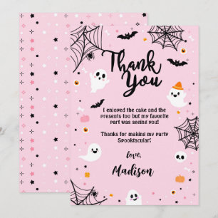 Tarjeta De Agradecimiento Pink Halloween Cute Ghost