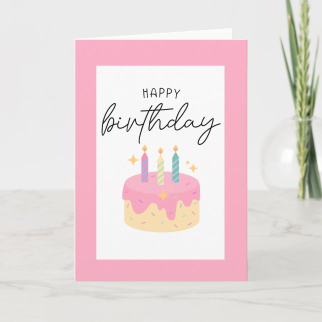 Tarjeta De Agradecimiento Pink Happy Birday Card (Anverso)