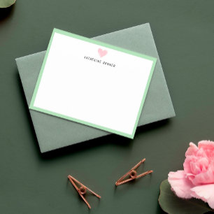 Tarjeta De Agradecimiento Pink Heart Pastel Green Border Personalized