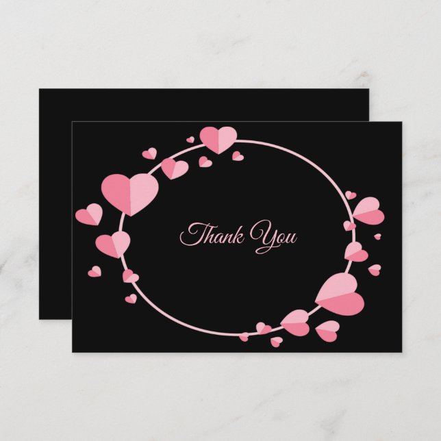 Tarjeta De Agradecimiento Pink Heart Pattern Black Geometric Wedding (Anverso / Reverso)