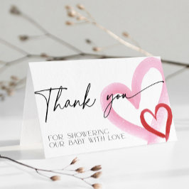 Tarjeta De Agradecimiento Pink Heart Valentines Baby Shower Thank You