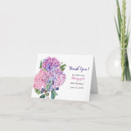 Tarjeta De Agradecimiento Pink Hydrangea Floral 80 cumpleaños Gracias