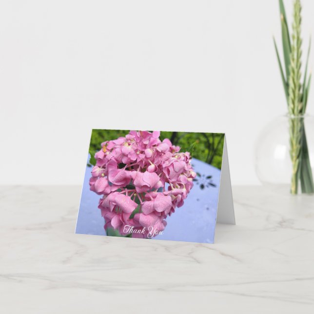 Tarjeta De Agradecimiento Pink Hydrangeas On A Table (Anverso)