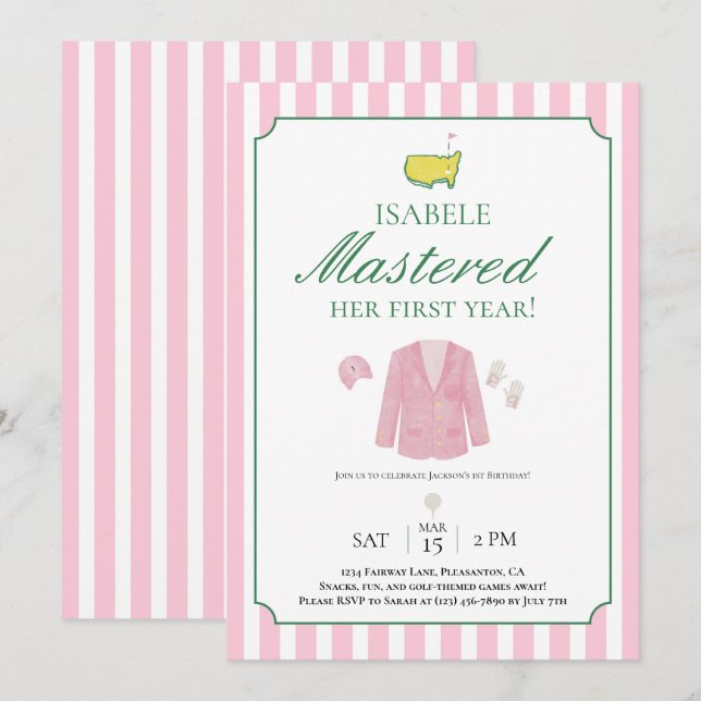 Tarjeta De Agradecimiento Pink Jacket Golf First Birthday Invitation (Anverso / Reverso)