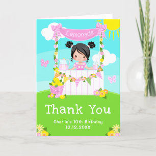 Tarjeta De Agradecimiento Pink Lemonade Stand Birday Black Hair Chica