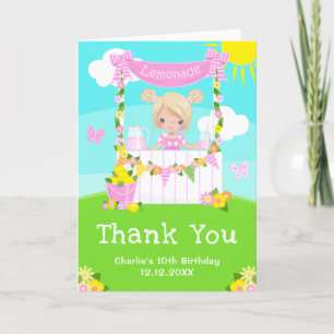 Tarjeta De Agradecimiento Pink Lemonade Stand Birday Blonde Hair Chica