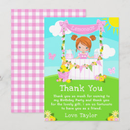 Tarjeta De Agradecimiento Pink Lemonade Stand Birday Red Hair Chica