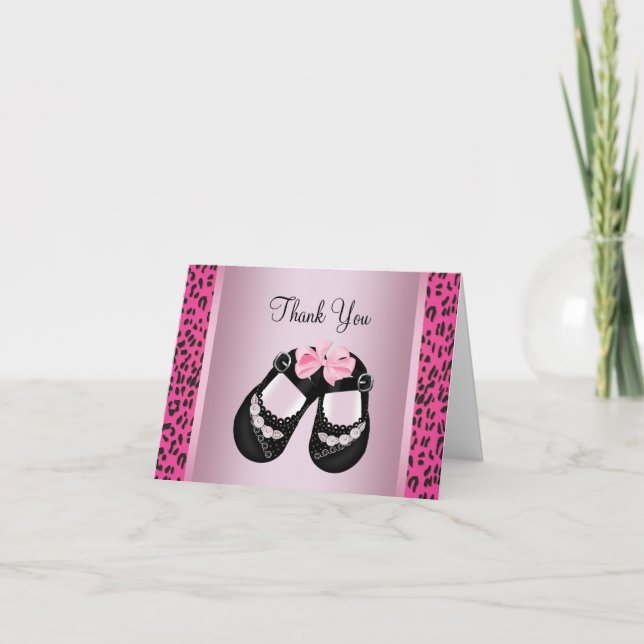 Tarjeta De Agradecimiento Pink Leopard Baby Shower Thank You (Anverso)