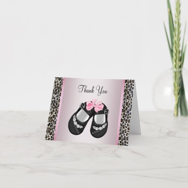 Tarjeta De Agradecimiento Pink Leopard Pink Black Baby Girl Shower Thank You (Anverso)