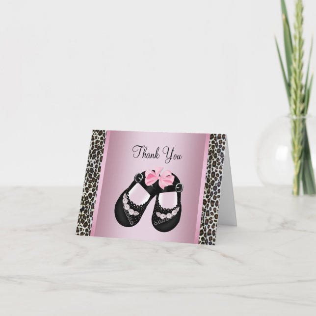 Tarjeta De Agradecimiento Pink Leopard Pink Black Baby Girl Shower Thank You (Anverso)