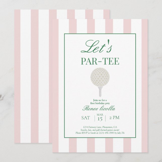 Tarjeta De Agradecimiento Pink Let's Par-Tee Golf First Birday Invitation (Anverso / Reverso)