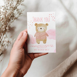 Tarjeta De Agradecimiento Pink lindo dormir Bear Corazones y Nubes