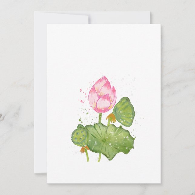 Tarjeta De Agradecimiento Pink Lotus Flower Watercolor – Botanical Zen (Anverso)