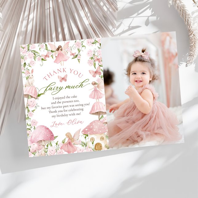 Tarjeta De Agradecimiento Pink Magical Mushroom Fairy Birthday Photo (Subido por el creador)