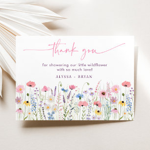 Tarjeta De Agradecimiento Pink Meadow Wildflowers Baby Shower