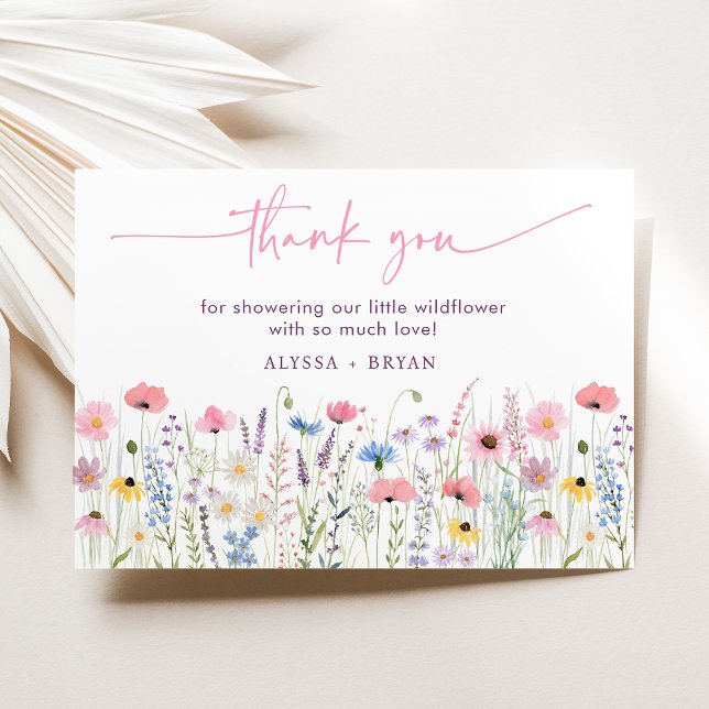 Tarjeta De Agradecimiento Pink Meadow Wildflowers Baby Shower (Subido por el creador)