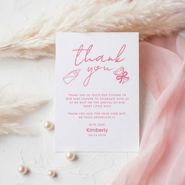 Tarjeta De Agradecimiento Pink Milk Bottle Champagne Baby Shower Thank You (Pink Funny Whimsical Baby Shower Thank You Card)