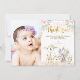 Tarjeta De Agradecimiento Pink Mint Purple Gold Floral Woodland Cumpleaños