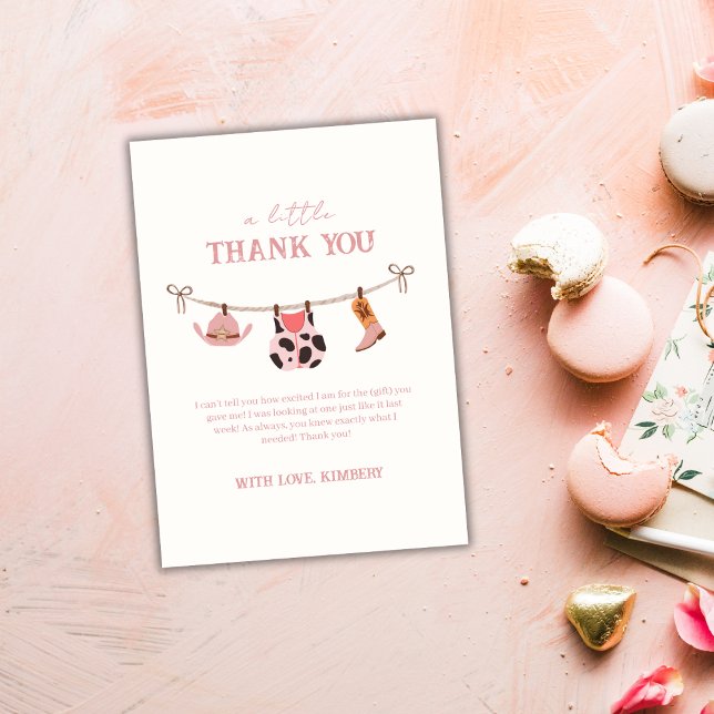 Tarjeta De Agradecimiento Pink Modern Boho Cowgirl Clothesline Baby Shower (Pink Modern Boho Cowgirl Clothesline Baby Shower Thank You Card)