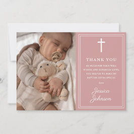 Tarjeta De Agradecimiento Pink Modern Photo Baptism Christening